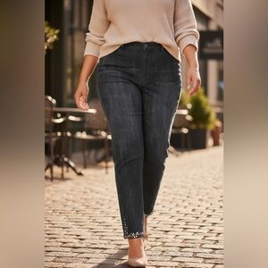Lane Bryant Women’s Flex Magic Waist Mid Rise Skinny Jeweled Detail Hem Jeans 18